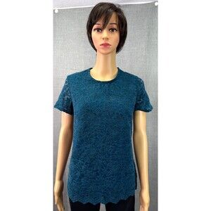 Teddi Rose Short Sleeve Lace Top Teal Blue Women's Size M